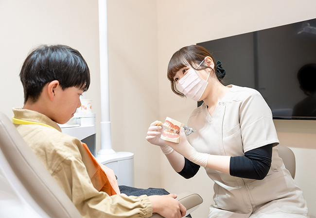 歯科衛生士が説明をする様子